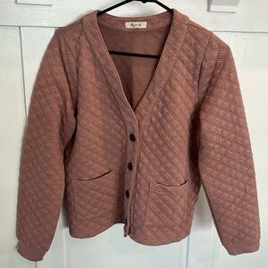 Madewell pink quilted cardigan jacket sweater sweatshirt small s